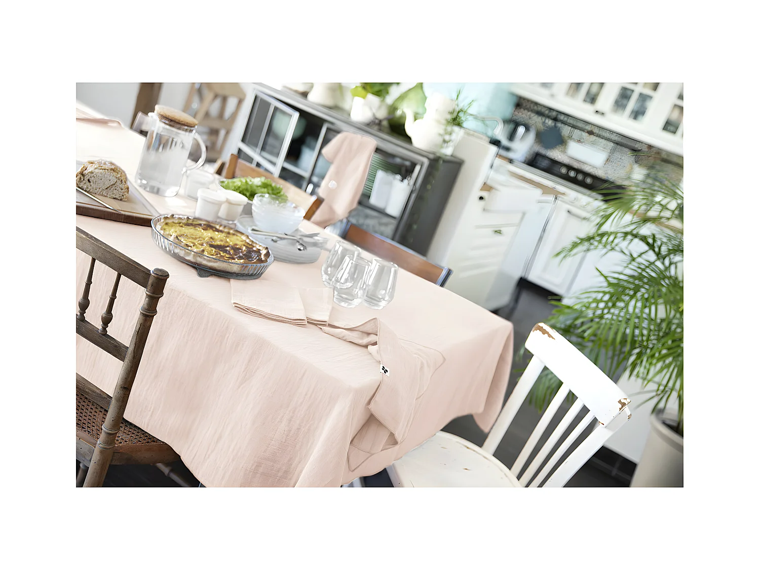 OUREA - Nappe Rectangulaire 150x250cm Gaze de Coton Guimauve