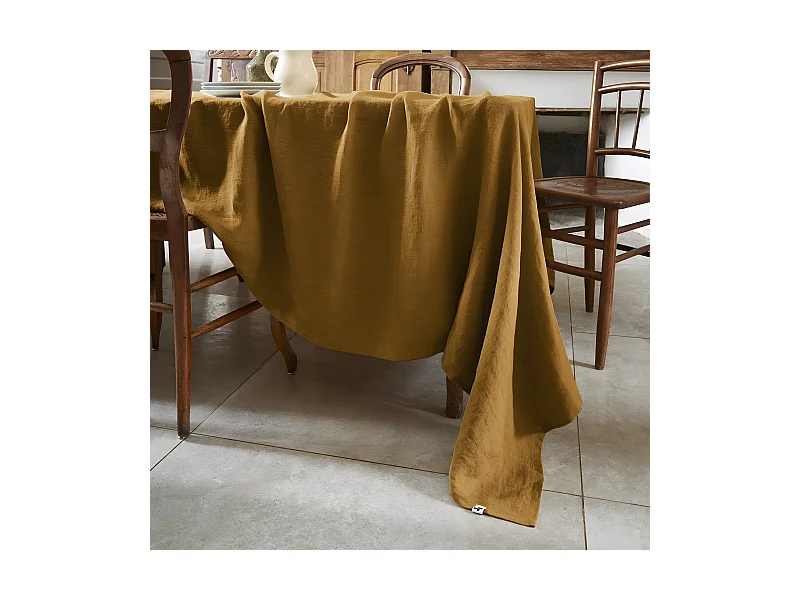 MARGAUX - Nappe Rectangulaire 170x350cm Lin Lavé Coloris Caramel