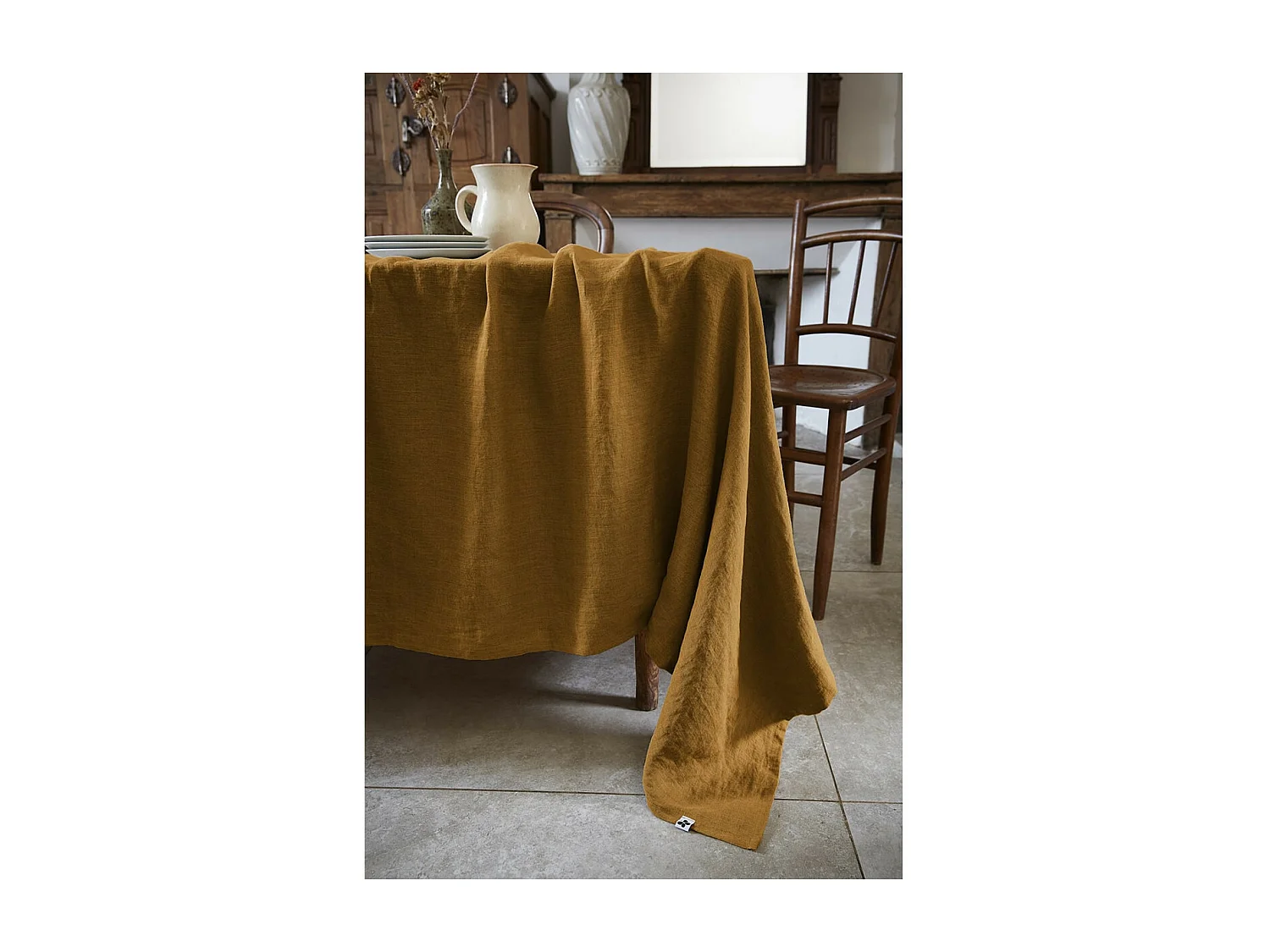 MARGAUX - Nappe Rectangulaire 170x350cm Lin Lavé Coloris Caramel