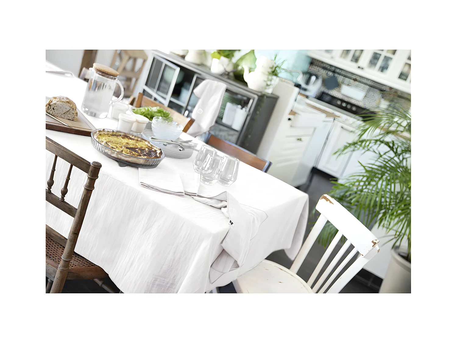 OUREA - Nappe Rectangulaire 150x350cm Gaze de Coton Chantilly