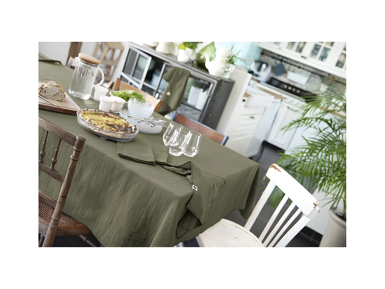 OUREA - Nappe Rectangulaire 150x350cm Gaze de Coton Romarin