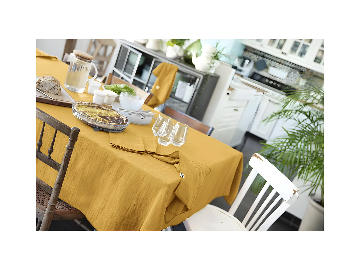 OUREA - Nappe Rectangulaire 150x250cm Gaze de Coton Safran