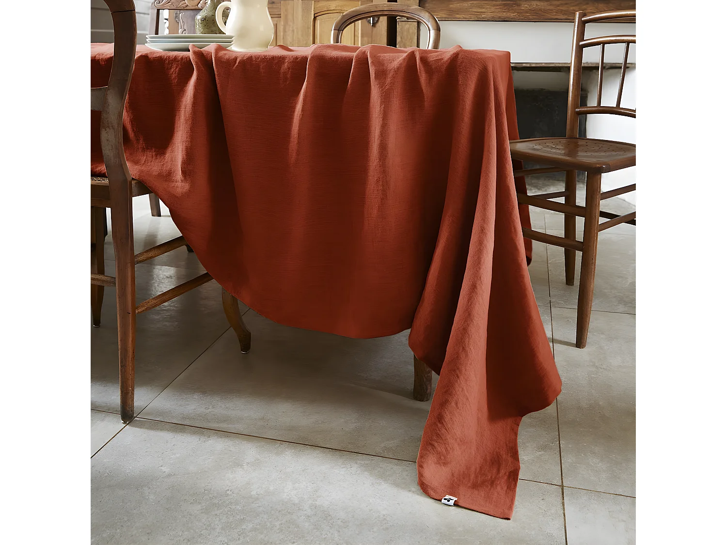 MARGAUX - Nappe Rectangulaire 170x350cm Lin Lavé Coloris Paprika