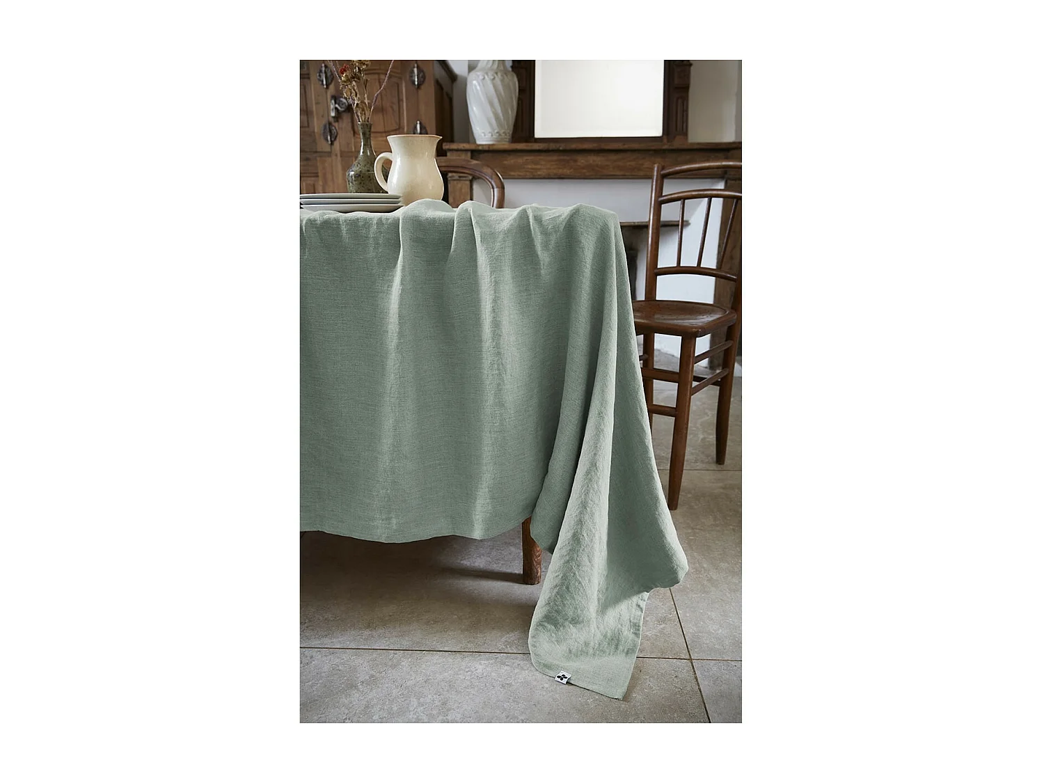 MARGAUX - Nappe Rectangulaire 170x250cm Lin Lavé Coloris Eucalyptus