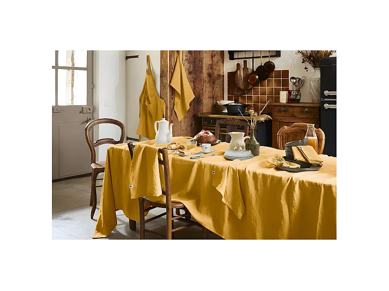 MARGAUX - Nappe Rectangulaire 170x350cm Lin Lavé Coloris Miel