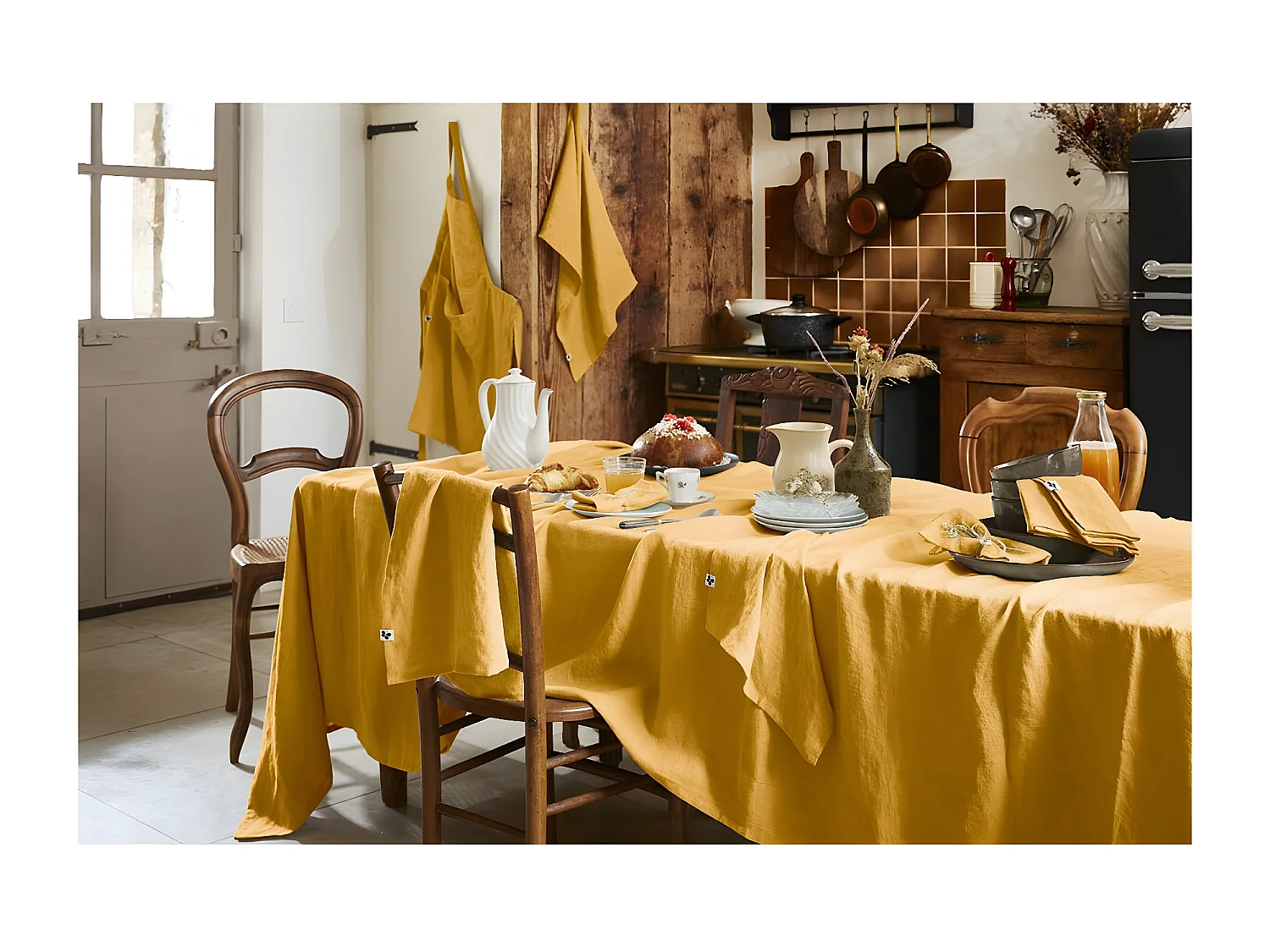 MARGAUX - Nappe Rectangulaire 170x350cm Lin Lavé Coloris Miel