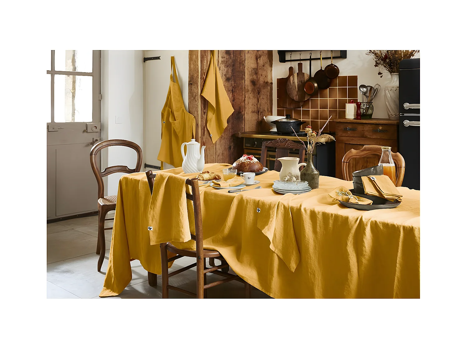 MARGAUX - Nappe Rectangulaire 170x350cm Lin Lavé Coloris Miel