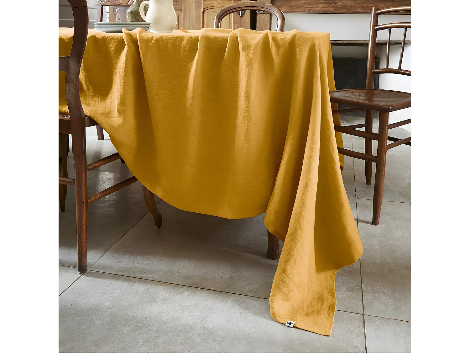 MARGAUX - Nappe Rectangulaire 170x350cm Lin Lavé Coloris Miel