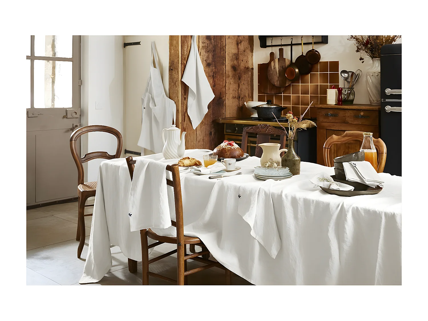 MARGAUX - Nappe Rectangulaire 170x350cm Lin Lavé Coloris Craie