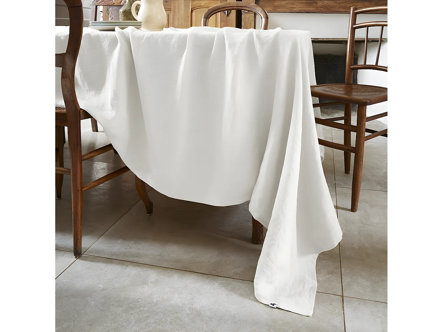 MARGAUX - Nappe Rectangulaire 170x350cm Lin Lavé Coloris Craie