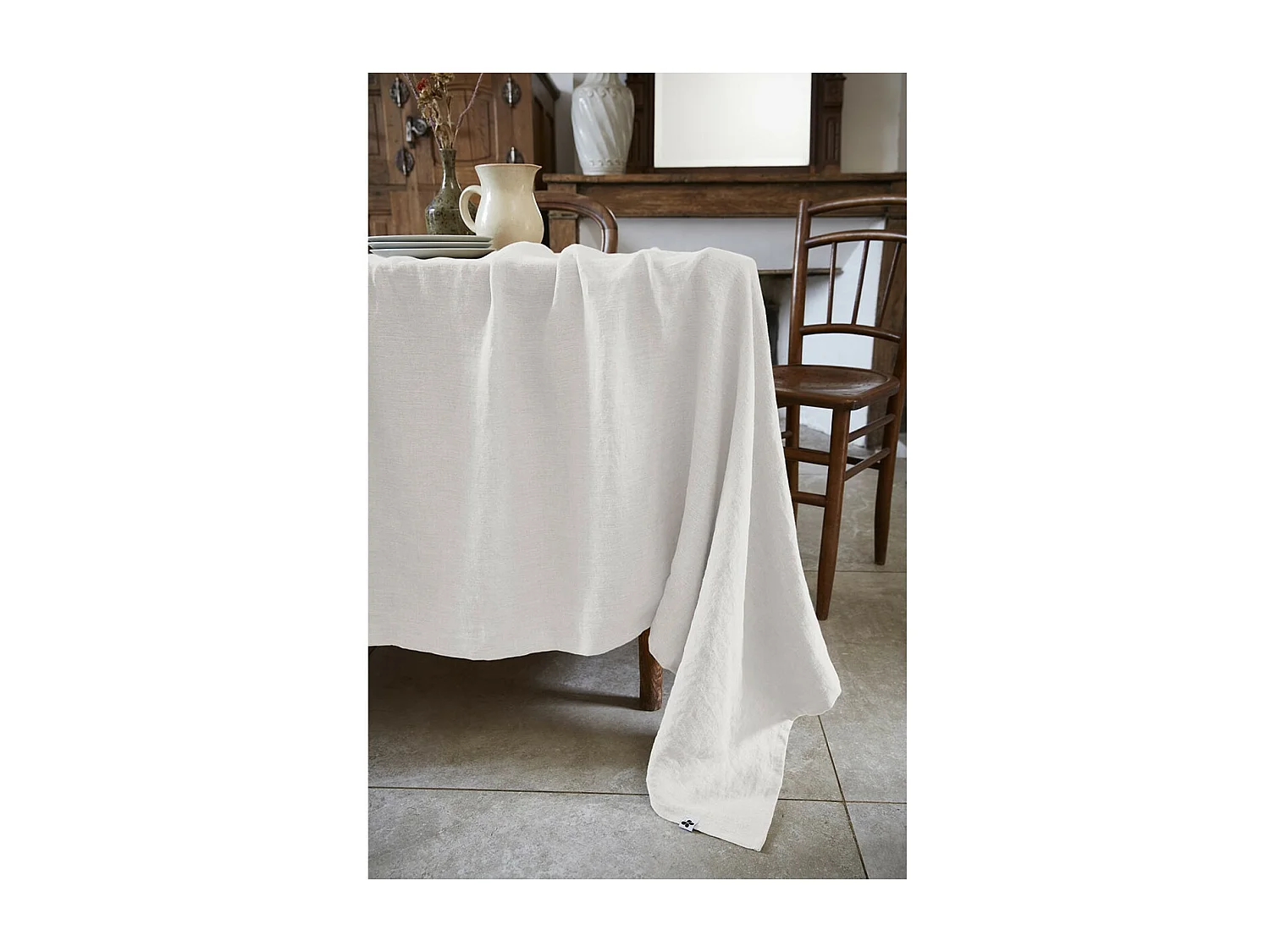 MARGAUX - Nappe Rectangulaire 170x350cm Lin Lavé Coloris Craie