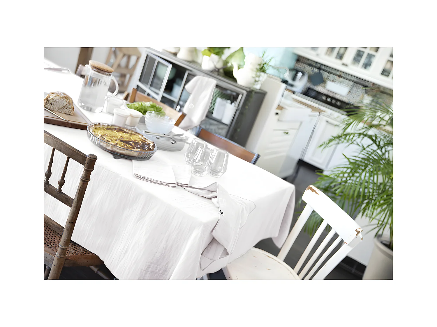 OUREA - Nappe Rectangulaire 150x250cm Gaze de Coton Chantilly