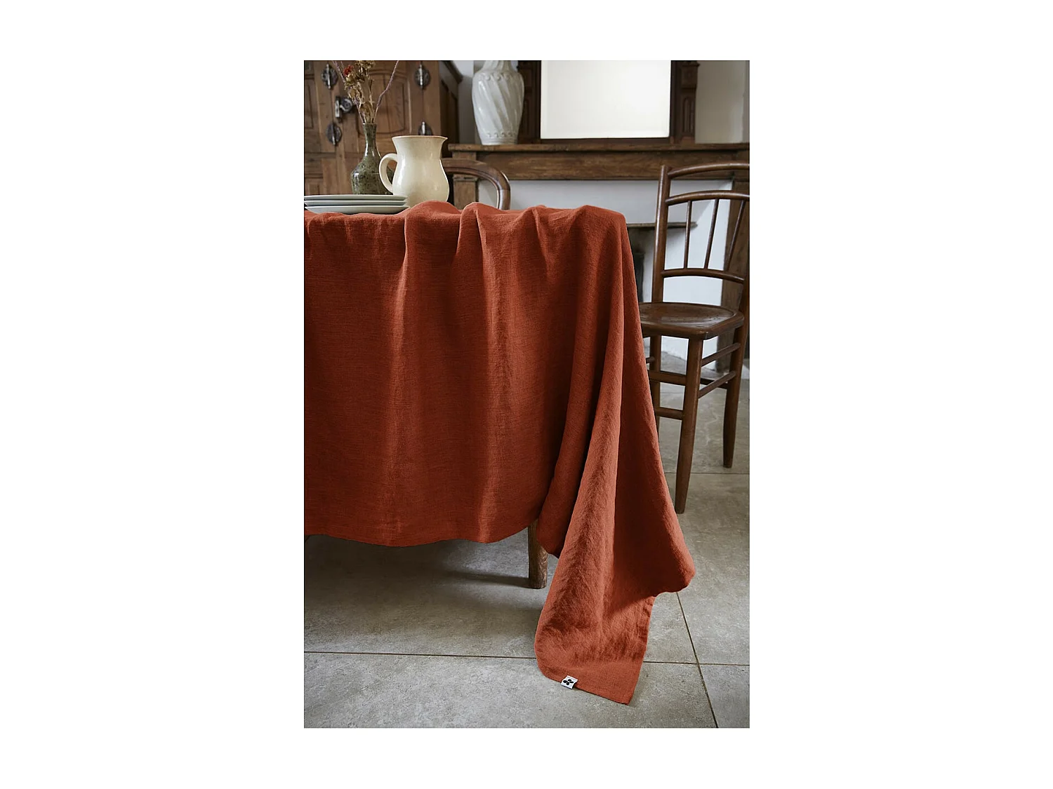 MARGAUX - Nappe Rectangulaire 170x250cm Lin Lavé Coloris Paprika