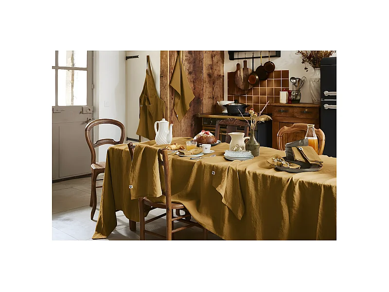 MARGAUX - Nappe Rectangulaire 170x250cm Lin Lavé Coloris Caramel
