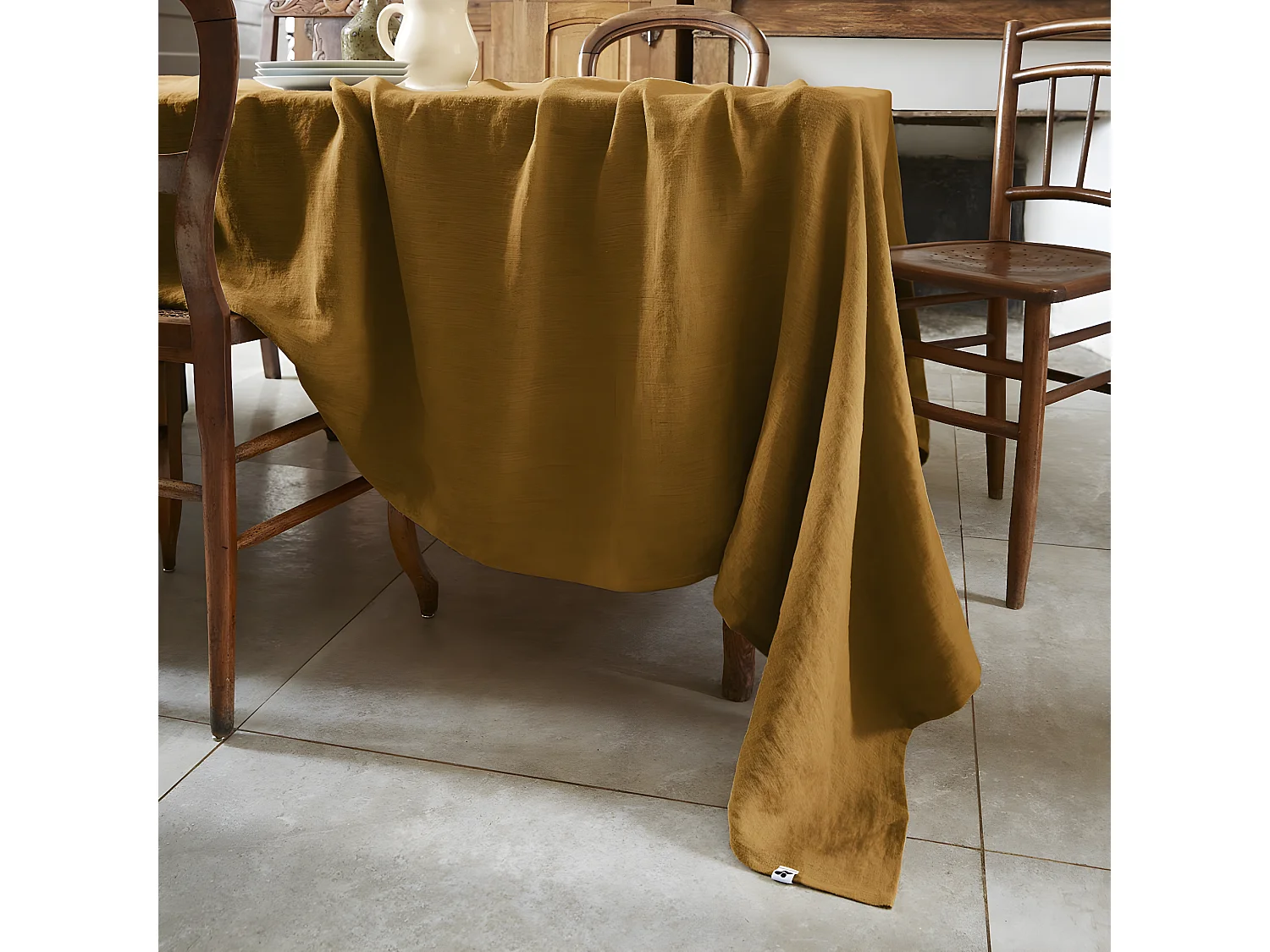 MARGAUX - Nappe Rectangulaire 170x250cm Lin Lavé Coloris Caramel