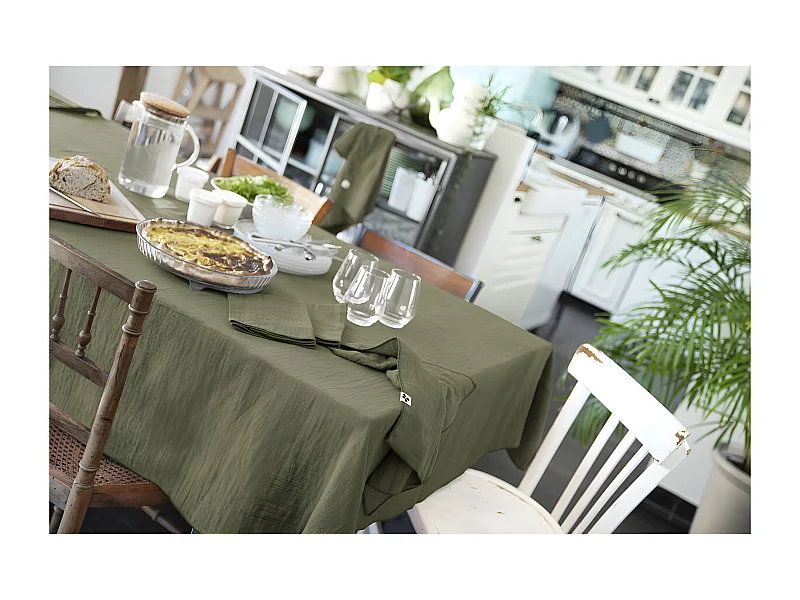 OUREA - Nappe Rectangulaire 150x250cm Gaze de Coton Romarin