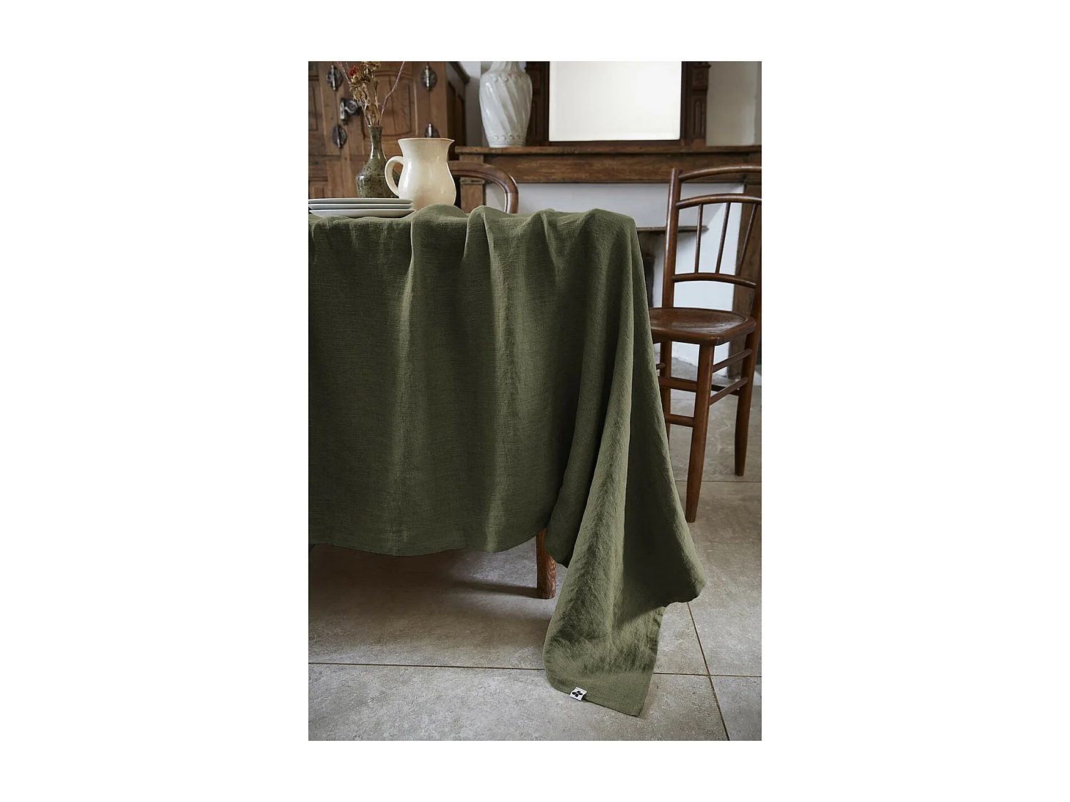 MARGAUX - Nappe Rectangulaire 170x350cm Lin Lavé Coloris Thym