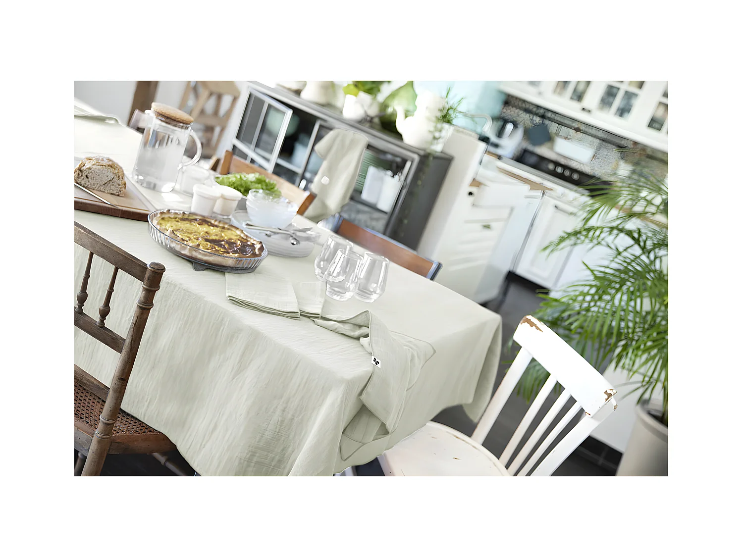 OUREA - Nappe Rectangulaire 150x250cm Gaze de Coton Vert d'Eau