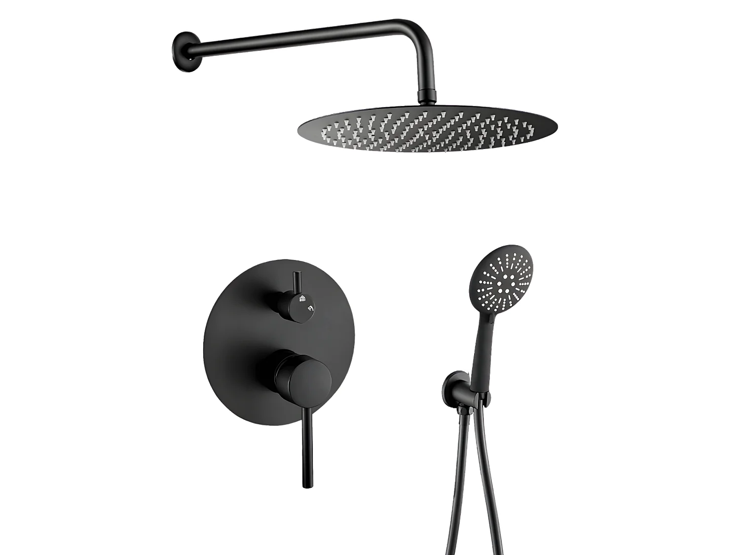 Conjunto de ducha empotrada a pared monomando redonda BORACAY negro mate  Ø 25cm