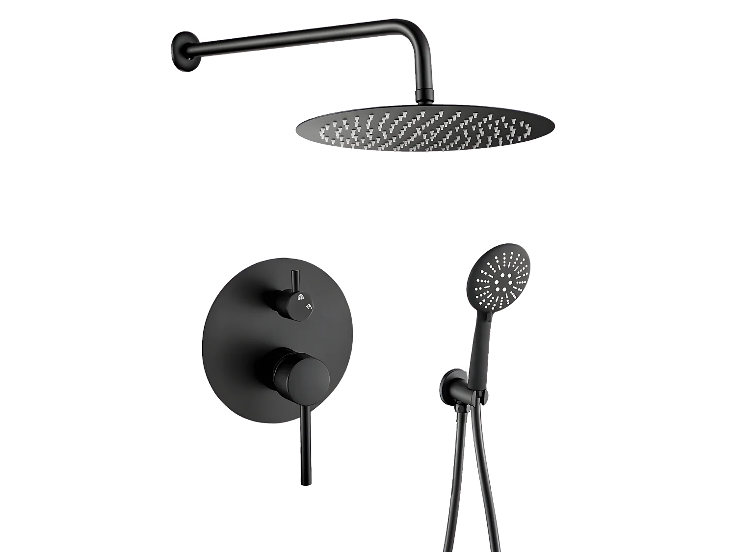 Ensemble de douche mural monocommande BORACAY noir mat rond Ø 25cm