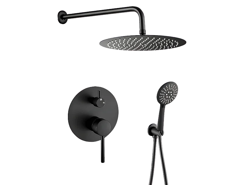 Ensemble de douche mural monocommande BORACAY noir mat rond Ø 30cm