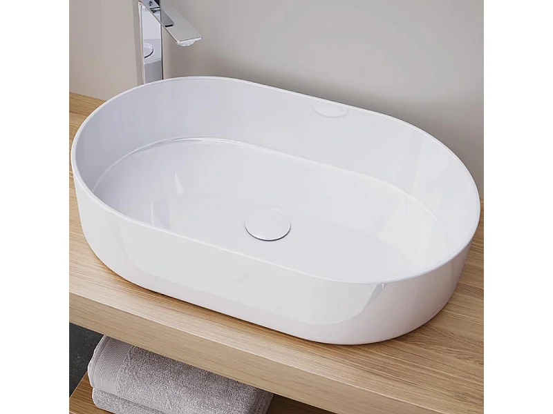 Lavabo sobre encimera cerámico TRAPANI 60x38 cm Blanco brillo