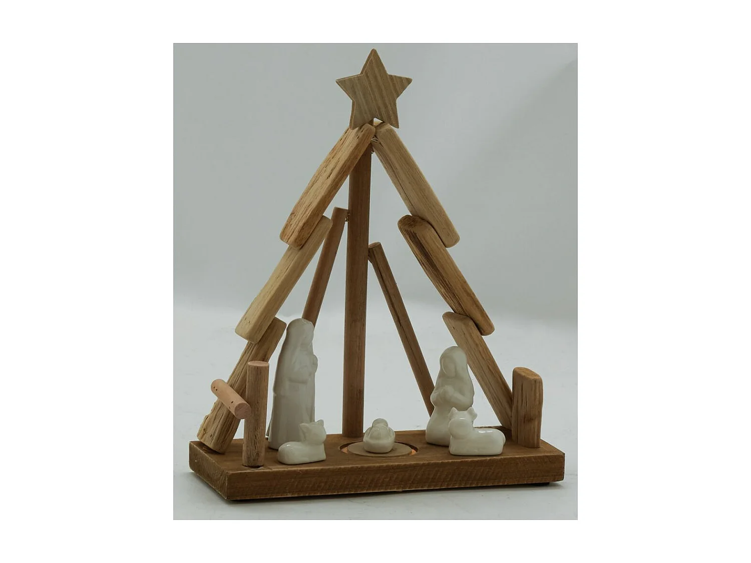 Crèche en bois et céramique Sapin