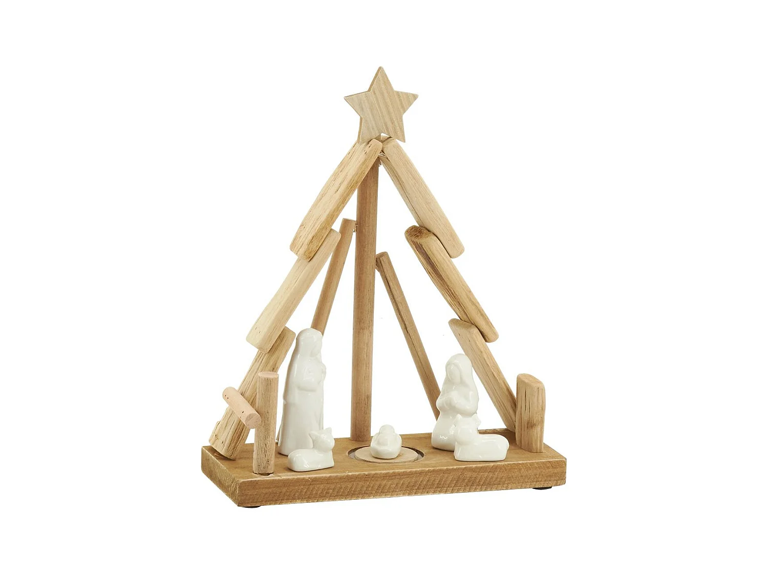 Crèche en bois et céramique Sapin