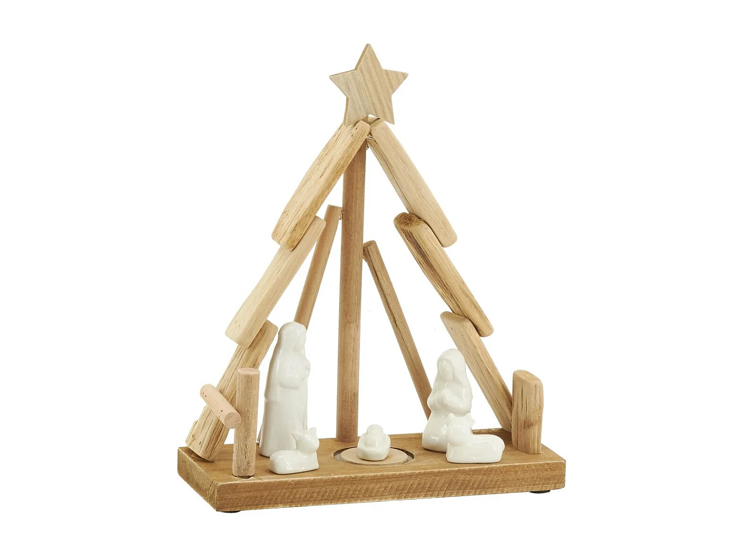 Crèche en bois et céramique Sapin