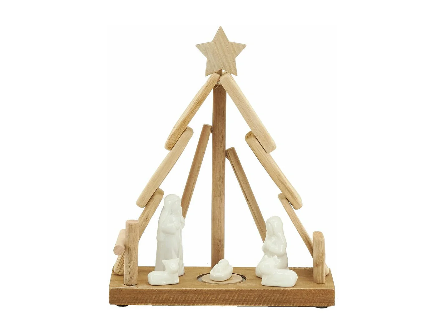 Crèche en bois et céramique Sapin