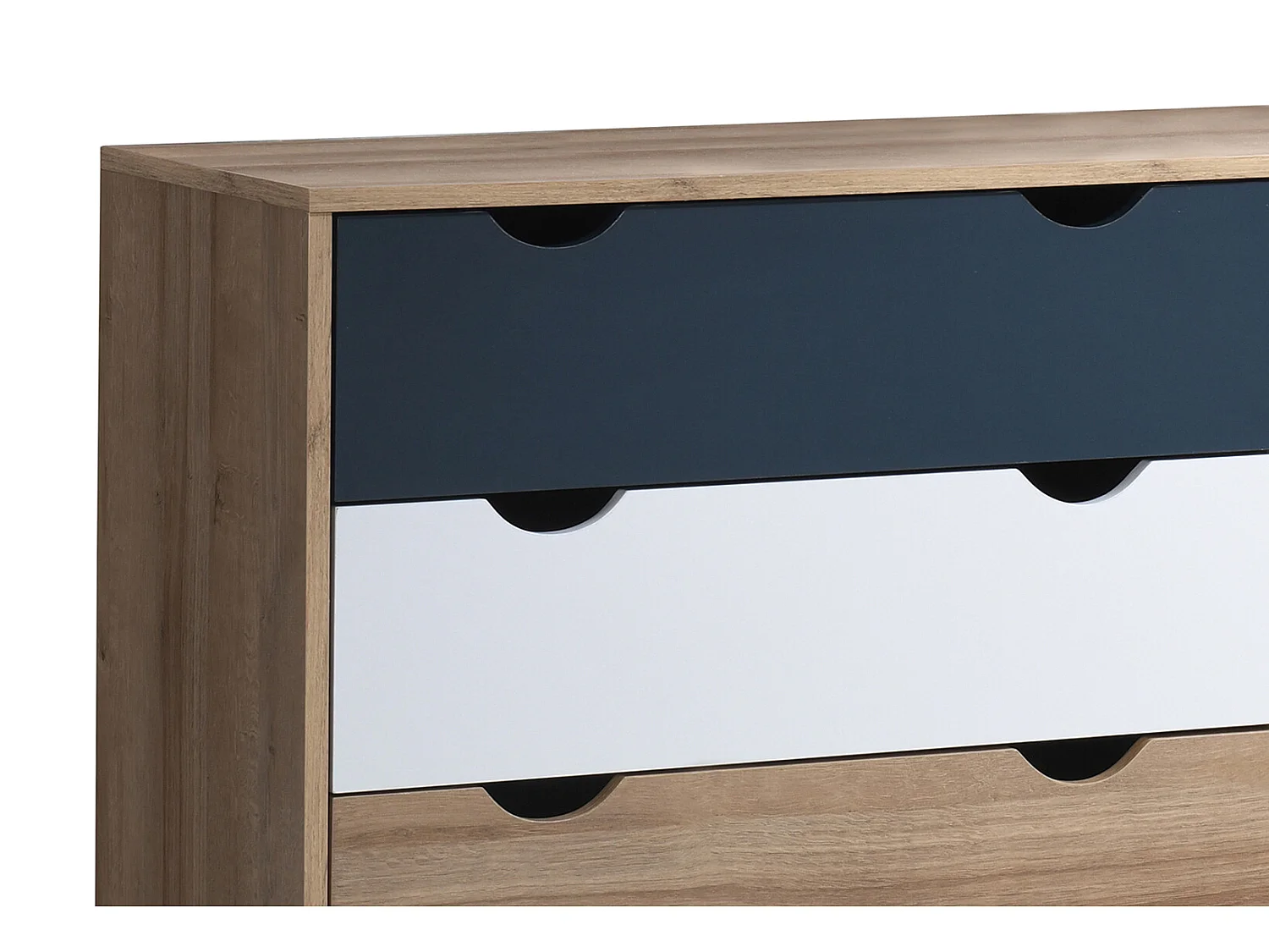 Kommode mit 6 Schubladen - Holzfarben, Weiß und Blau - LURVIA