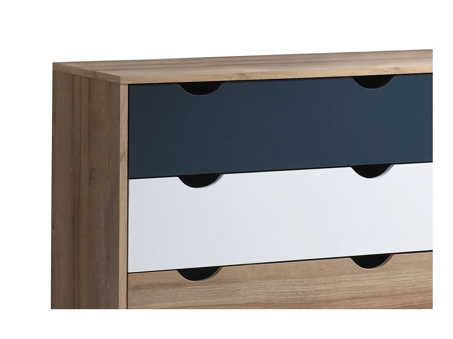 Kommode med 6 skuffer - Farge: Naturlig, hvit og marineblå - LURVIA