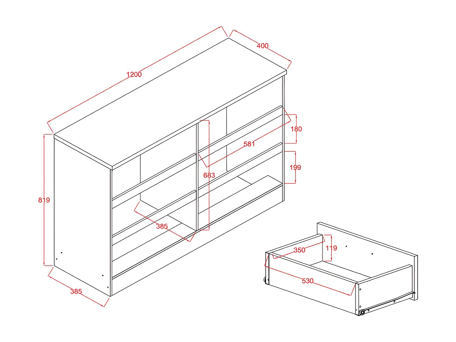Commode 6 tiroirs - Blanc et naturel - SKAIDO