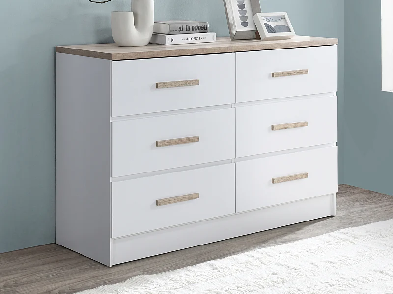 Commode 6 tiroirs - Blanc et naturel - SKAIDO