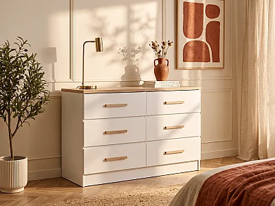 Commode 6 tiroirs - Blanc et naturel - SKAIDO