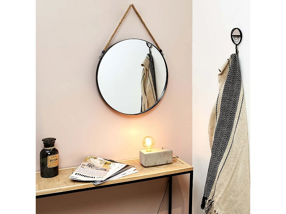 Miroir Rond Noir Anse Jonc 50cm Noir