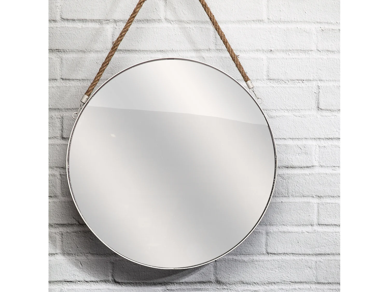 Miroir Rond Blanc Anse Jonc 50cm Blanc