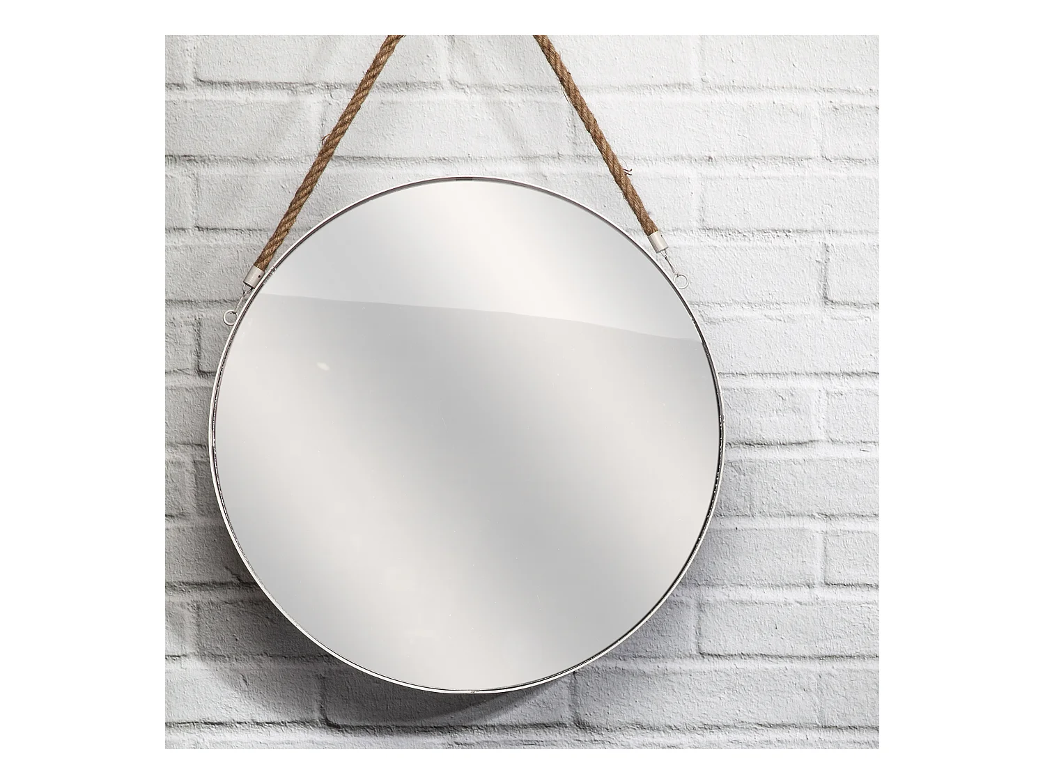 Miroir Rond Blanc Anse Jonc 50cm Blanc