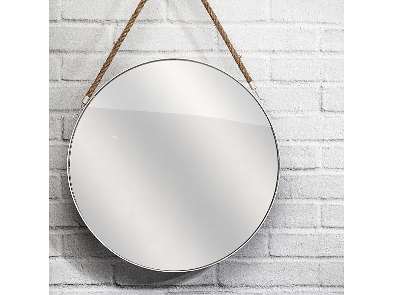 Miroir Rond Blanc Anse Jonc 50cm Blanc