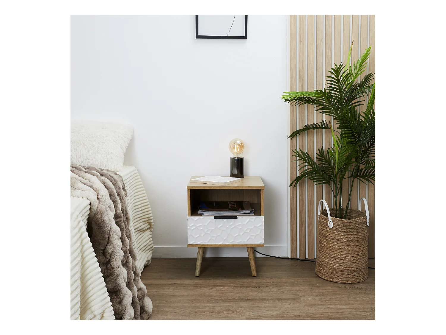 Table De Chevet Sven Marron, Blanc