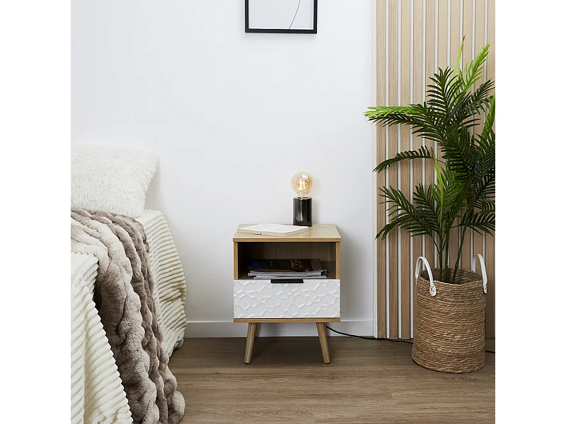 Table De Chevet Sven Marron, Blanc