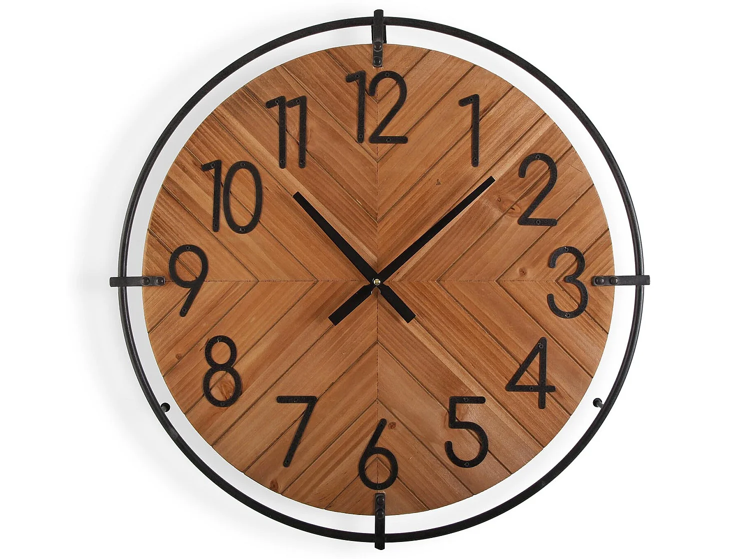 Horloge Murale Caussade, 60 x 4,5 x 60 cm, Bois et métal, Marron et noir
