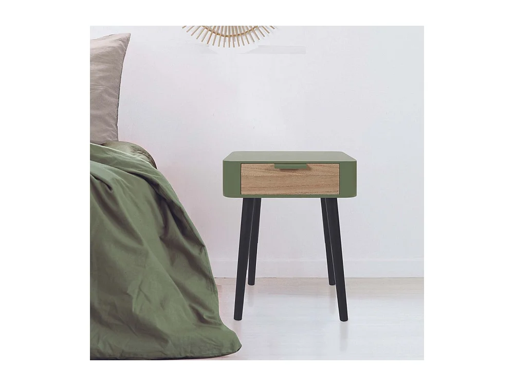 Chevet 1 Tiroir En Bois Vert Kaki Vert, Noir