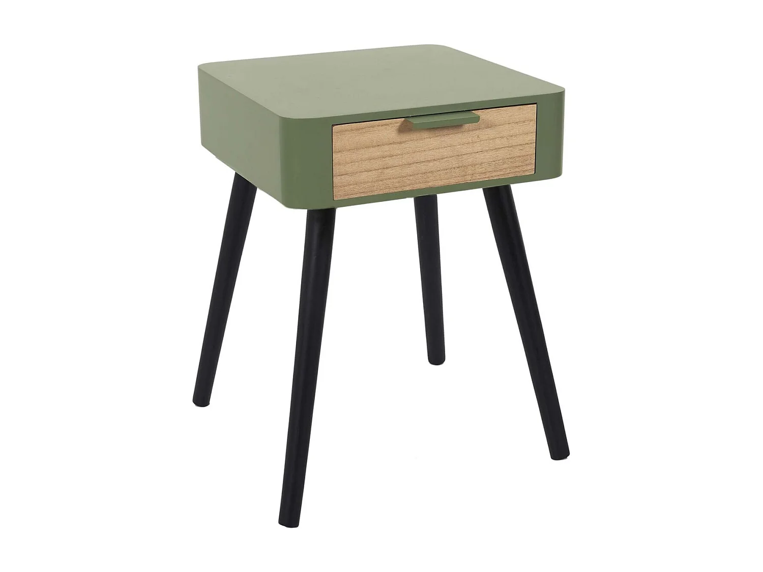Chevet 1 Tiroir En Bois Vert Kaki Vert, Noir