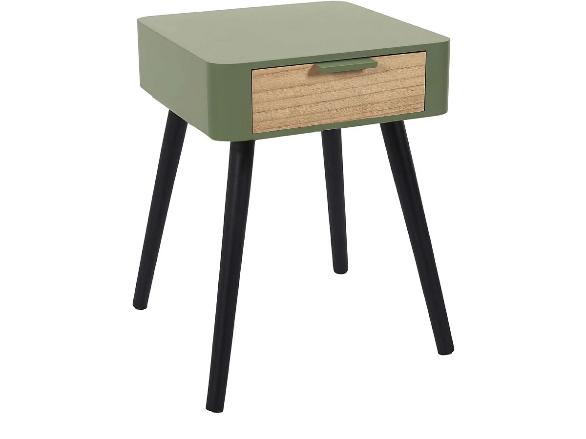 Table de Chevet 1 Tiroir "Bois" 48cm Vert Kaki