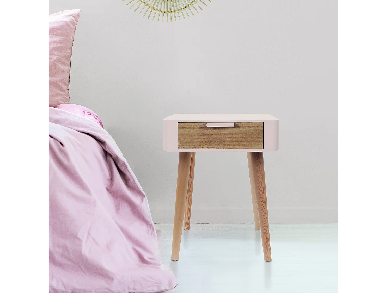 Chevet 1 Tiroir En Bois Rose Rose, Marron