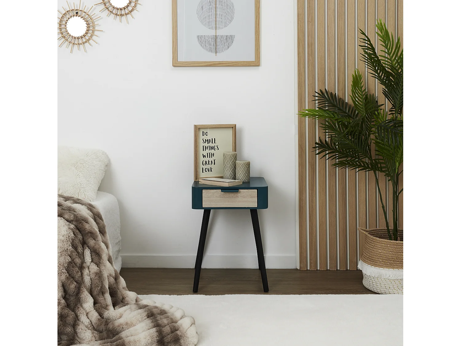 Chevet 1 Tiroir En Bois Bleu Canard Bleu