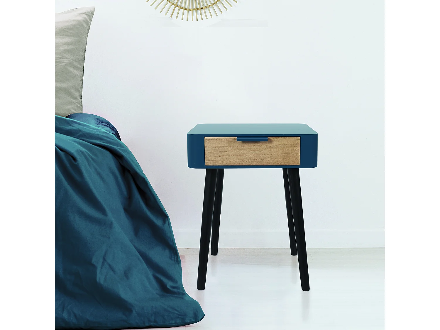 Chevet 1 Tiroir En Bois Bleu Canard Bleu