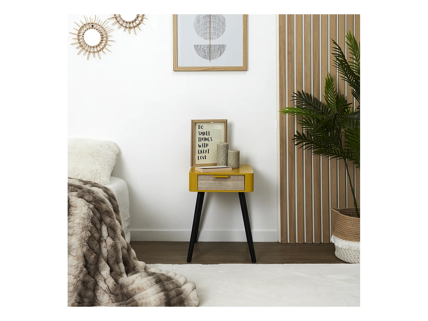 Chevet 1 Tiroir En Bois Jaune Moutarde Jaune