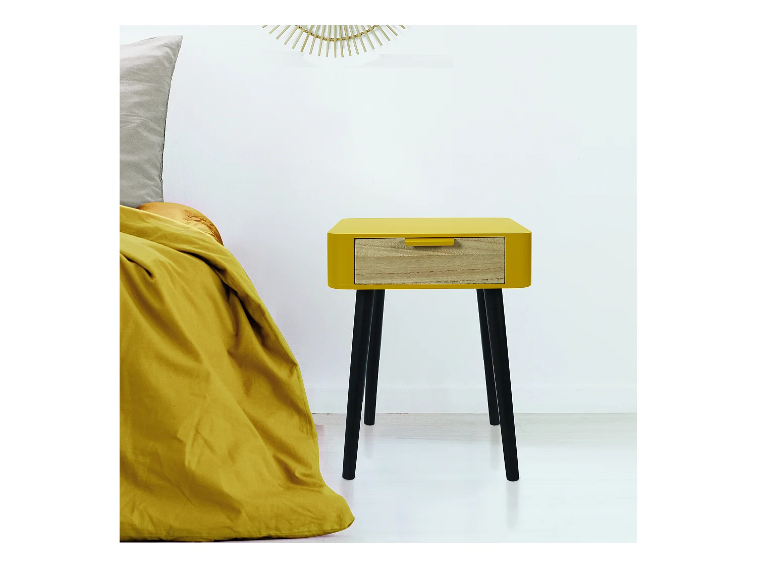 Chevet 1 Tiroir En Bois Jaune Moutarde Jaune